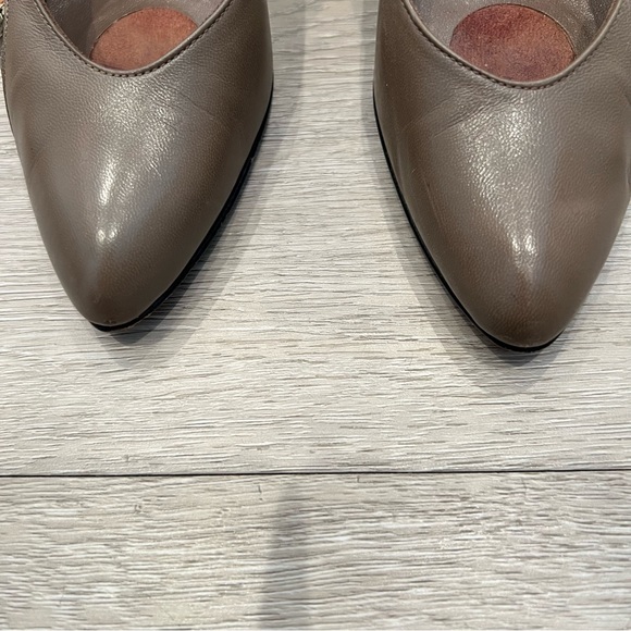 STANLEY PHILIPSON Heels Pumps Leather Snakeskin Taupe WavySide Detail 6AAVintage - Picture 6 of 12
